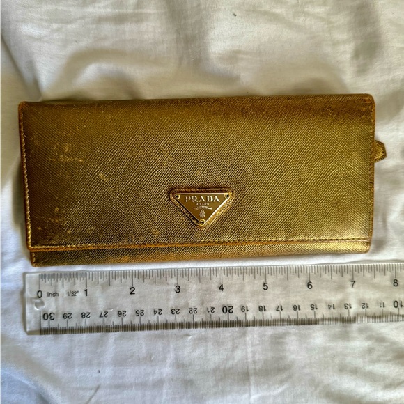 Prada Metallic Gold Saffiano Leather Lux Long Wallet - Picture 15 of 16